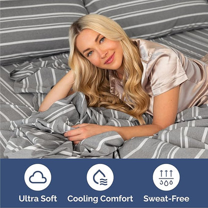 Cal King 6 Piece Sheet Set - Cooling & Breathable - Hotel Luxury Bedding, Includes Fitted Sheet for Women, Men, Kids & Teens - 1 Flat, 1 Fitted Sheet, 4 Pillowcases with Deep Pockets - Grey Stripes