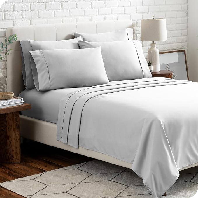 Bare Home Hotel Luxury Twin XL Sheet Set, Extra Soft - 4 Piece Set - Deep Pockets - Easy Fit - Cooling & Breathable - Wrinkle, Fade, Stain Resistant - Includes 2 Pillowcases (Twin XL, Cloud Grey)