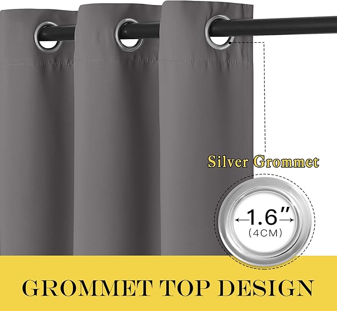 NICETOWN Doorway Curtain Panel for Bedroom - Room Darkening Light Blocking Thermal Insulated Solid Ring Top Blackout Window Drapes for Living Room (1 Panel, W66 x L84, Gray)