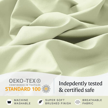 LuxClub 4 PC Sheet Set Bed Sheets Deep Pockets 16" Eco Friendly Wrinkle Free Cooling Machine Washable Hotel Bedding Silky Soft - Sage Green King