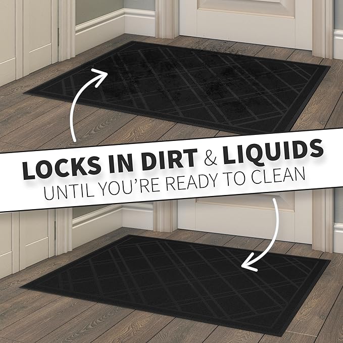 SlipToGrip Door Mat - Durable Door Outdoor Mats for High Traffic - Large 59x35 Inch Black Mat with Water-Resistant Surface - No-Slip and Easy-to-Clean for Indoor and Outdoor Entryways