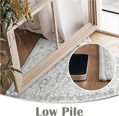 jinchan Lima Hallway Runner Rug 2x8 Washable - Vintage Floral Non Slip Low-Pile Soft Ultra-Thin Faux Wool Kitchen Rug Distressed Carpet Runner for Farmhouse Bedroom Laundry (2x8ft, Grey)