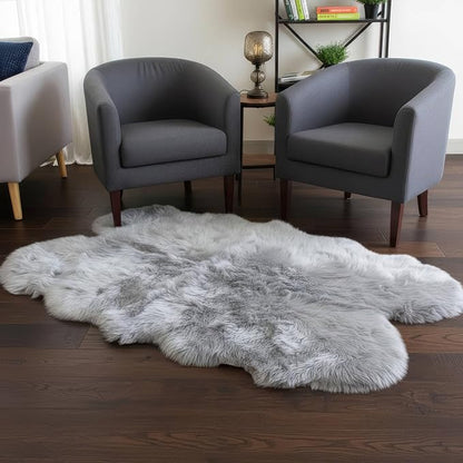 Silver Gray Sheepskin Rug for Bedside - 4x6 Sheep Skin Living Room Rugs - Soft & Fluffy Textured Natural Fur Bedroom Rug