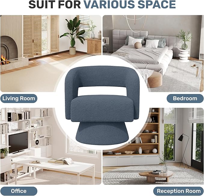 Swivel Accent Chair Set of 4, Modern Comfy Teddy Barrel Chairs, Oversized Upholstered Round Arm Chair for Living Room, Bedroom, Reading Room, Blue