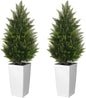 4FT Tall 2 Set Artificial Topiary Cedar Tree, Indoor Realistic Faux Cypress Plants with Square Flowerpot, Outdoor Evergreen Fake Shrubs for Home Living Room Front Porch Decor