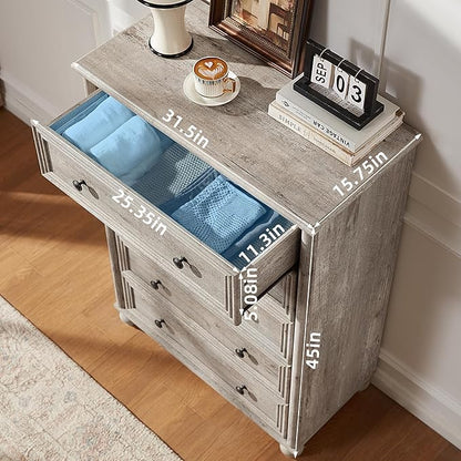 Farmhouse Dressers & Night Stand Set of 4, Wood 54" Wide Dresser & 45" Tall Chest of Drawers, 18" with Charging Station Nightstand Set of 2, Bedroom Furniture Dresser Set for Home Living Room Hallway