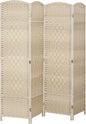 HOMCOM 4 Panel Room Divider, 6' Tall Folding Privacy Screen, Hand-Woven Freestanding Wall Partition for Home Office, Bedroom, Washed Oak