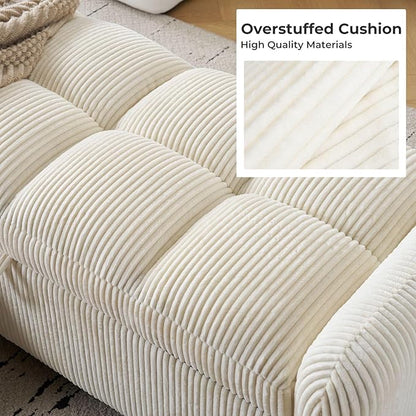 Oversized Corduroy Ottoman Bench with Storage, Upholstered End of Bed Bench for Bedroom, Ottoman Foot Rest for Living Room, Beige