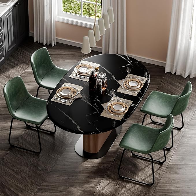 Dining Chairs Set of 6, 18 Inch Modern Armless Dining Chair with Back, Faux Leather Kitchen Dining Room Chair with Metal Legs for Home, Bistro Coffee Shops (Green)