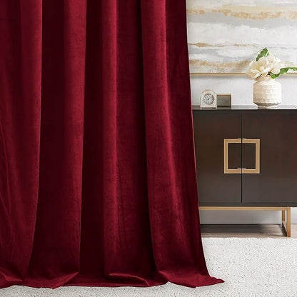 RYB HOME Red Theater Moive Velvet Curtains - Light & Heat Block Back Tabs Window Treatment Energy Efficient Privacy Protection Drapes for Hotel Villa Living Room, Ruby Red, W52 x L120 inches, 2 Panels