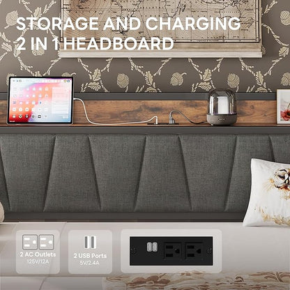 LIKIMIO Daybed with Trundle Bed, Twin Bed Frame with Storage Headboard and Charging Station, Sofa Day Bed with Strong Supports for Living Room, Bedroom, and Guest Room, Grey