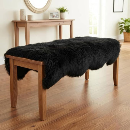 Authentic Black Sheepskin Rug 2x6 ft, Genuine Double Pelt Fluffy Fur Area Rug for Bedroom, Living Room & Home Decor, Soft Natural Sheep Skin Throw