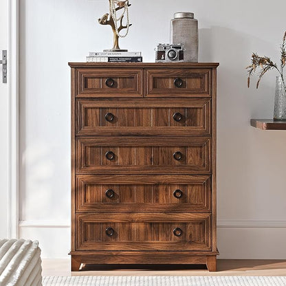 Farmhouse 6 Drawer Dresser for Bedroom, 41" Tall Small Dressers & Chest of Drawers, Rustic Wood Dresser with Metal Handle, Storage Organizer Closet for Living Room, Hallway, Entryway