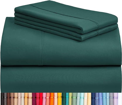 LuxClub 4 PC California King Sheet Set, Deep Pockets Wrinkle Free Cooling Bed Sheets Hotel Bedding for Women, Men, Includes 1 Fitted Sheet, 1 Flat Sheet and 2 Pillowcases-Soft Emerald