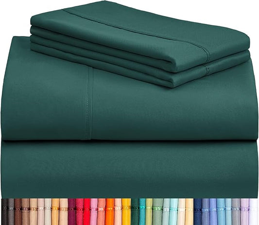 LuxClub 3 PC Twin Sheet Set, Deep Pockets Wrinkle Free Cooling Bed Sheets Hotel Bedding for Women, Men, Kids & Teens, Includes 1 Fitted Sheet, 1 Flat Sheet and 1 Pillowcase-Silky Soft Emerald