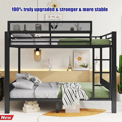 Higher Quality & Stronger Heavy Duty Metal Bunk Bed Frame Queen Over Queen Size for Adults Teens, Thickened More Stable Steel Bunkbed (Queen Over Queen-B)