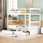 Merax Wood Bunk Bed with Drawers,Convertible Bunk Bed with Ladders and Two Storage Drawers,Solid Wood Detachable Bed Frame with Ladders,Twin Over Twin Size,White
