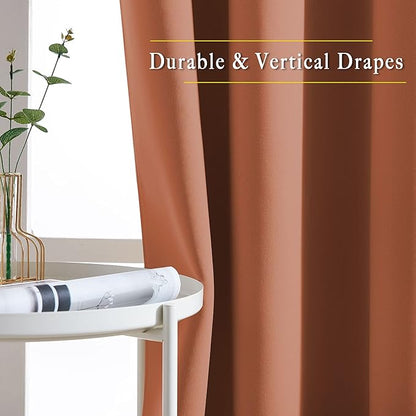 NICETOWN Blackout Room Divider Curtains 118 inches Long, Grommet Thermal Window Treatments Sound Reducing Drapes for Sliding Glass Door, Burnt Orange, W66 x L118, 2 Pieces