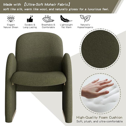 YOUTASTE Oversized Velvet Accent Chair for Living Room, Mid-Century Modern Dining Room Arm Chair with Gold Metal Legs, 300 LBS Capacity, Comfy Upholstered Office Single Sofa, Green