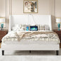 VECELO Full Bed Frame with Upholstered Wingback Headboard, Heavy-Duty Platform Bedframe with Charging Station, Wooden Slats, No Box Spring Needed, White