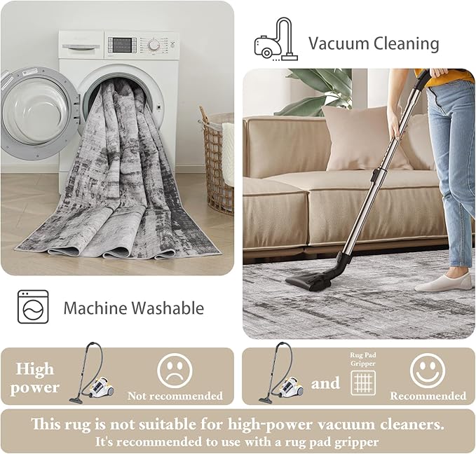 Machine Washable Area Rugs 5x7, Modern Abstract Soft Rugs for Living Room Neutral Large Carpet for Bedroom Floor Non Slip Rug Under Dining Table Bed Grey Home Office | Grey