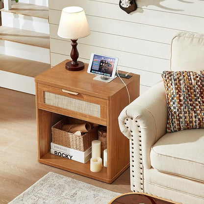 LEYAOYAO Rattan Dresser and Nightstand Sets 3 Piece, Boho Wood Dresser for Bedroom with 6 Drawers and Night Stand with Charging Station, Bedroom Furniture, Dressers & Chests of Drawers, Living Room