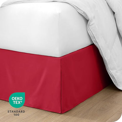 Bare Home Queen Bed Skirt - 15-Inch Tailored Drop Easy Fit - Bed Skirt for Queen Beds - Center & Corner Pleats (Queen, Red)