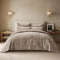 RECYCO Luxury Velvet Quilt Queen Size Bedding Set, Ultra Soft Velvet Comforter Set, Lightweight Quilted Channel Box Stitch Oversized Bedspread Coverlet for All Season, with 2 Shams, Natural Tan