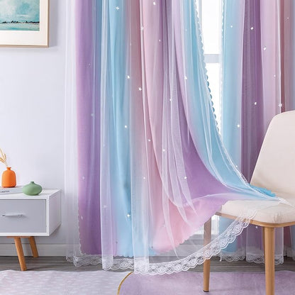 XiDi Curtains for Bedroom Decor, Rainbow Pink Purple/52/54