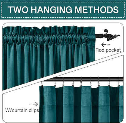 StangH Velvet Teal Curtains for Bedroom, Super Soft Room Darkening Thermal Insulated Door Curtains Rod Pocket Boho Home Decor for Dining Room/Office, W52 x L90, 2 Panels