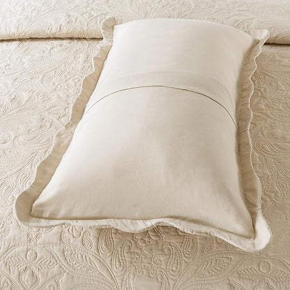 HoneiLife Quilt Set Queen Size - 3 Piece Embroidered Microfiber Bedspread Reversible Coverlet Lightweight Bedcover Paisley Pattern Bedding Set All Season Quilts-Khaki