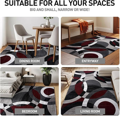 Rugshop Contemporary Abstract Circles Perfect for high Traffic Areas of Your Living Room,Bedroom,Dining Nook,Kitchen Round Rug 6' 6" (6' 6" Diameter) Red