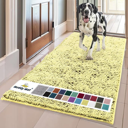 Muddy Mat® | Super Absorbent Door Mat Indoor, Microfiber Quick Dry Chenille Entryway Rug, Non-Slip Front Door Mat, Indoor Mats for Entryway, Machine Washable Pet Rug, Yellow 35"x60"