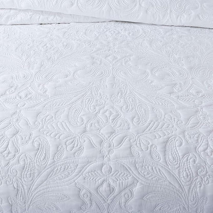 HoneiLife Oversized Queen Bedspreads 110x106- Queen Size Quilt Bedding Sets 3-Piece, Paisley Coverlets Lightweight Bedlinen Set for All Season Use-White