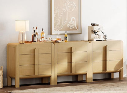 WAMPAT 3 in 1 9 Drawer Dresser for Bedroom, 94.5" Wide Mid Century Modern Wide Chest of Drawer, Wood Tall Nightstand with Curved Edge Handles, Closet Dresser TV Stand for Bedroom, Oak