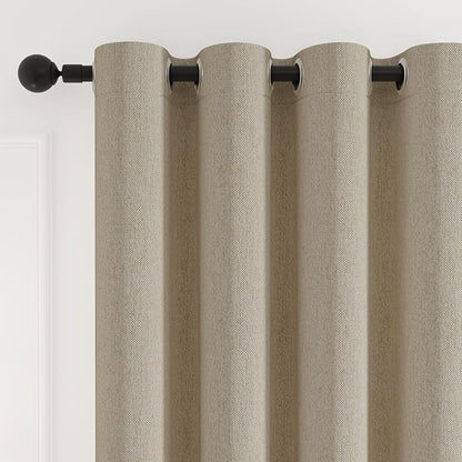 Blackout Curtains for Bedroom, Thermal Insulated Curtains 63 Inch Length Curtain 2 Panels, Soft Farmhouse Linen-Look Textured Full Light Blocking Room Darkening Drapes, W52xL63, Natural