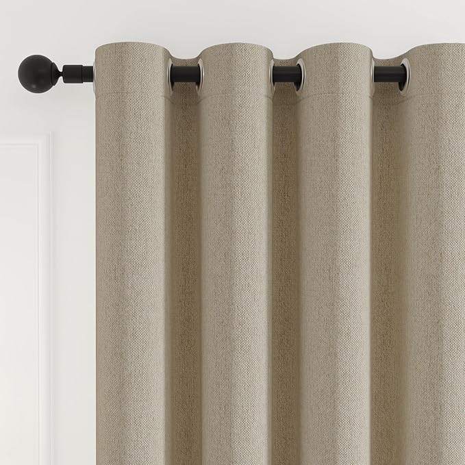Blackout Curtains for Bedroom 90 inch Length 2 Panels Set, Farmhouse Linen-Look Textured Full Light Blocking Room Darkening Thermal Insulated Drapes for Living Room (W52xL90, Natural)