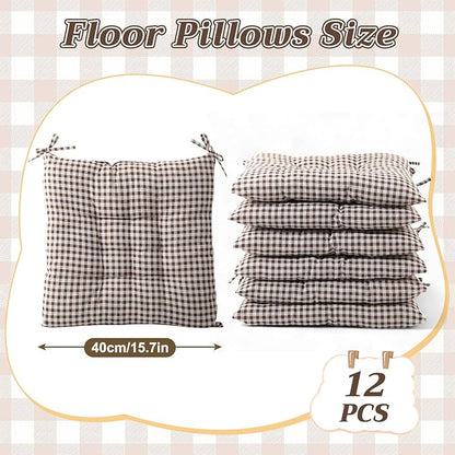 Geetery 12 Pcs Floor Pillows for Classroom Bulk Square Seating Cushions for Floor Chair School Kindergarten Reading Corner, 15.7'' Large Thick Meditation Cushions Yoga Nursery Daycare (Plaid Color)
