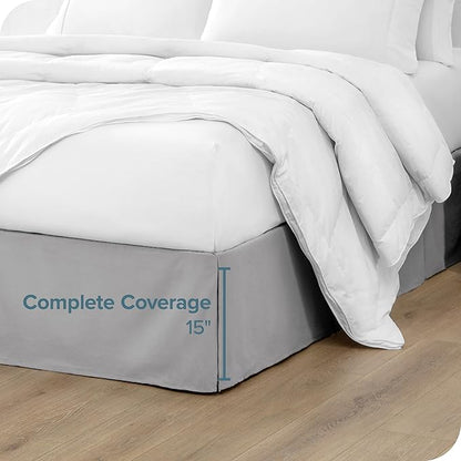Bare Home Queen Bed Skirt - 15-Inch Tailored Drop Easy Fit - Bed Skirt for Beds - Center & Corner Pleats (Queen, Light Grey)