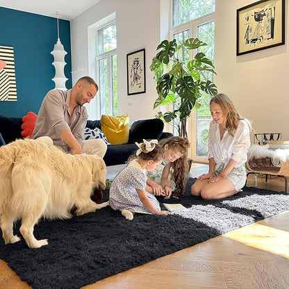 OLANLY 6x9 Machine Washable Large Area Rugs for Living Room, Bedroom, Soft Fluffy Shaggy Bedside Rug, Indoor Floor Carpet for Kids Girls and Boys, Dorms, Nursery, Home Decor Aesthetic, Black
