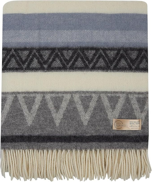| Wool Blanket/Throw | 100% New Zealand Wool | Perfect for Home and Outdoors | Virgin Wool Throw with Fringes 75"x87" (190 x 220 cm)