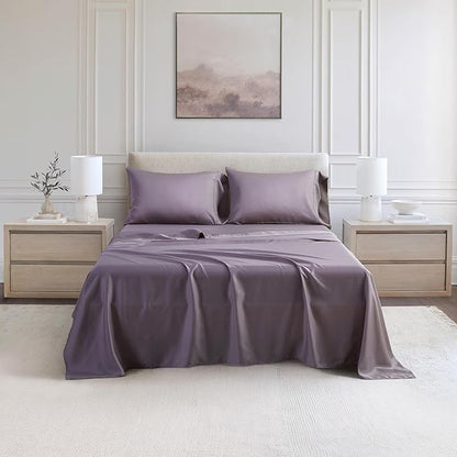 King Sheets, Rayon Derived from Bamboo, Cooling Bed Sheets Set,Deep Pocket Up to 16", 4 Pieces Silky Soft, Breathable Bedding Sheets & Pillowcases(Dusty Purple,King)