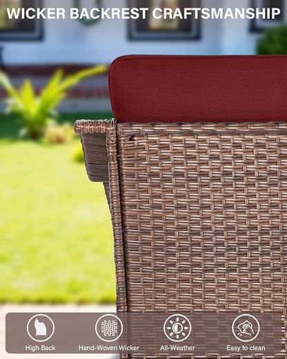 Belord High Back Wicker Outdoor Furniture - 8-Piece Patio Conversation Set with Swivel Rocker Glider Patio Chairs Set of 2 and Rattan Couch, Coffee Table and Ottoman for Lawn Backyard Porch Garden