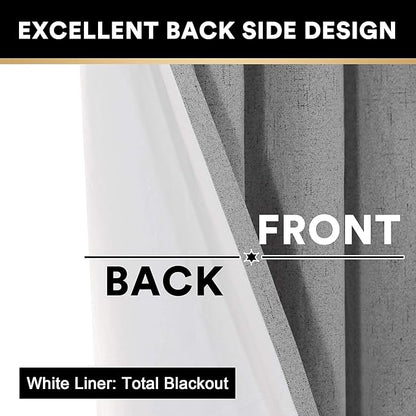 PrinceDeco Blackout Curtains for Bedroom 100% Blackout Thermal Insulated with White Liner Light Grey Curtains Grommet Linen Curtains 84 inches Long,Vertical Drapes Privacy for Bedroom,2 Panels