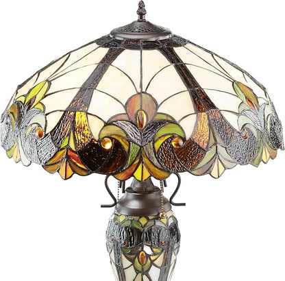 RIVER OF GOODS - Stained Glass Halston Double Lit Table Lamp - 24.5" H - Decorative Lamp for Bedroom - Bedside Lamp - Desk Lamps for Home Office - Tiffany Style - Amber