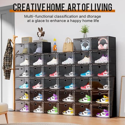 KEFA XL Shoe Storage Box Organizer, 9 Pack Shoe Boxes Clear Plastic Stackable, Sneaker Display Case Container Fit for US 13 (Side 9 PACK Grey)