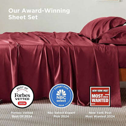 Bedsure California King Sheet Sets, Cooling Sheets, Rayon Derived from Bamboo, Breathable & Soft, Deep Pocket Up to 16 Inches, Hotel Luxury Silky Bedding for Hot Sleepers, Burgundy