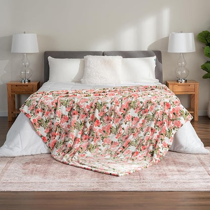 Berkshire Blanket-Classic Heavyweight Warm Soft Printed VelvetLoft® Plush Blanket, King Size Soft Fuzzy Blanket for Couch Sofa Bed, Abstraction Pink Green, 90in x 108in