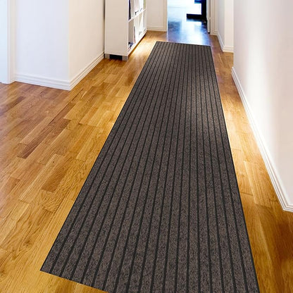 Ottomanson 2'7" x 40' Hallway Runner with Scraper Pile - Extra Durable Non-Slip Rug Mat for Indoor & Outdoor Use - Ideal for Kitchen, Entryway & Garage - High-Traffic Carpet, Brown
