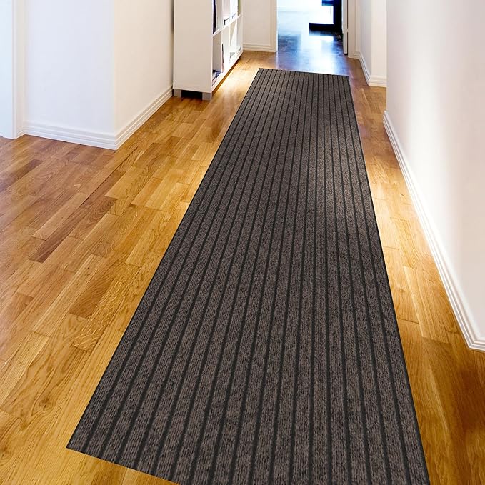 Ottomanson 2'7" x 19' Hallway Runner with Scraper Pile - Extra Durable Non-Slip Rug Mat for Indoor & Outdoor Use - Ideal for Kitchen, Entryway & Garage - High-Traffic Carpet, Brown